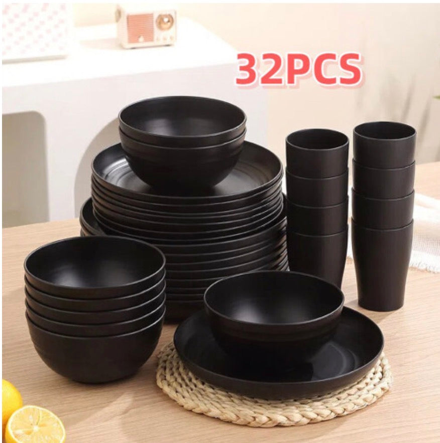 32PCS Black Dinnerware