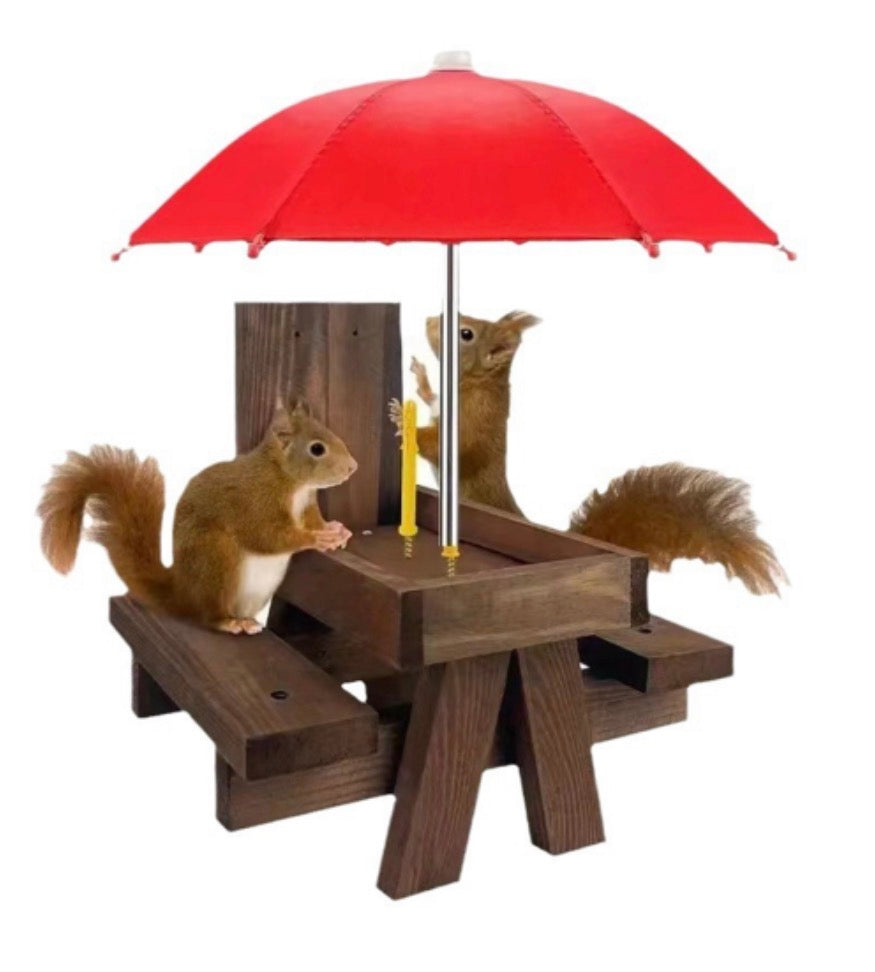 Wooden Squirrel Feeder Bird Pet Dining Table Bench