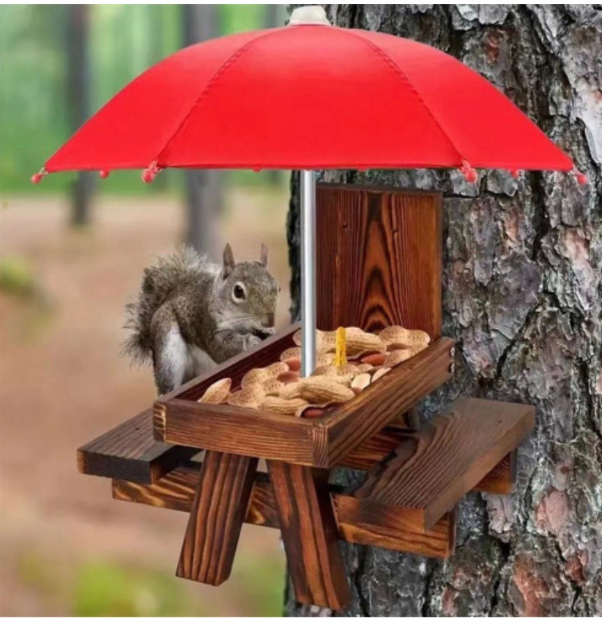 Wooden Squirrel Feeder Bird Pet Dining Table Bench
