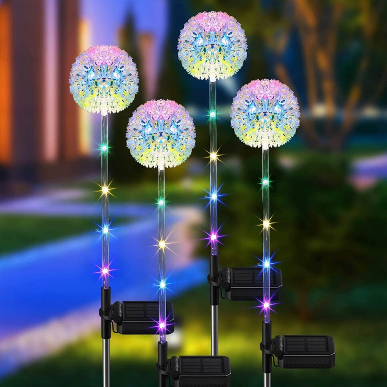 Solar Lights Outdoor Decorative Dandelion Garden with Colorful String Lights