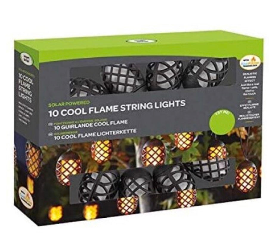 Smart Garden Solar Power Cool Flame String Lights Black (10 Bulbs)