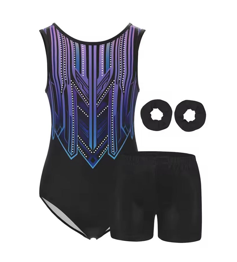 Gymnastics Leotards Kids Water-drop Back, Headbands and shorts ﻿