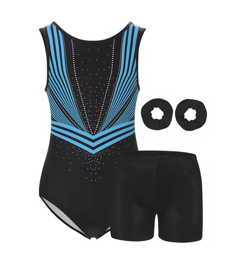 Gymnastics Leotards Kids Water-drop Back, Headbands and shorts ﻿