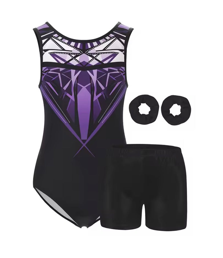 Gymnastics Leotards Kids Water-drop Back, Headbands and shorts ﻿