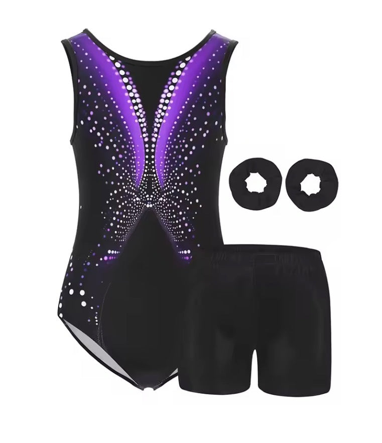 Gymnastics Leotards Kids Water-drop Back, Headbands and shorts ﻿