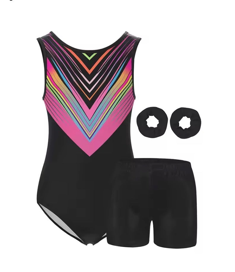 Gymnastics Leotards Kids Water-drop Back, Headbands and shorts ﻿