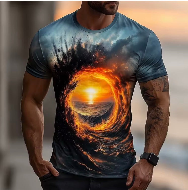 Men's Optical Illusion Ocean T Shirt Short Sleeve