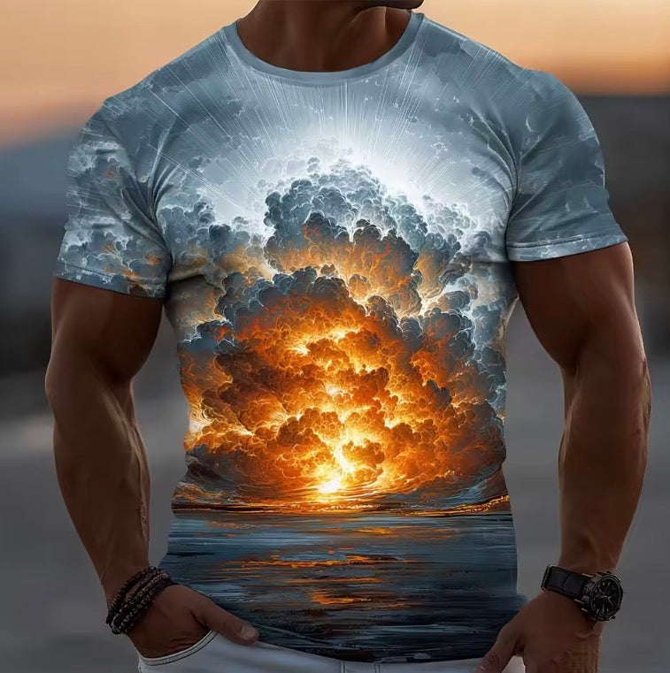 Men's Optical Illusion Ocean T Shirt Short Sleeve