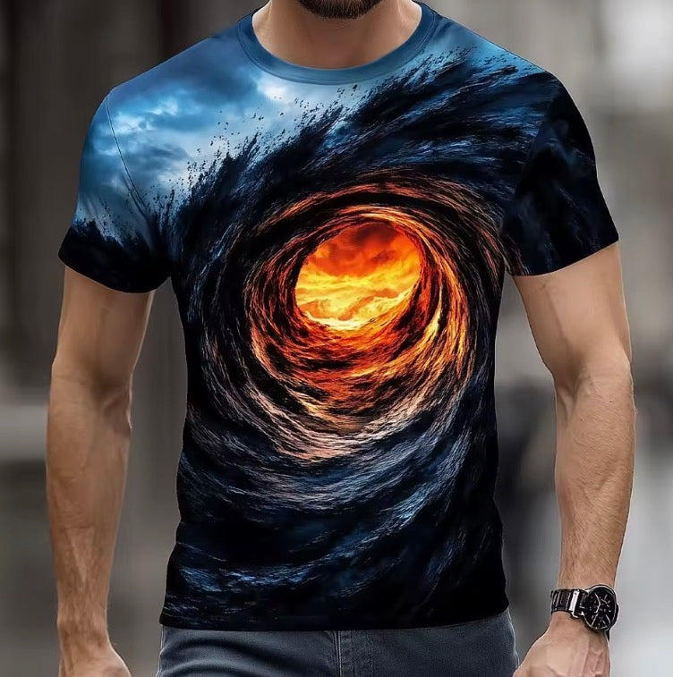 Men's Optical Illusion Ocean T Shirt Short Sleeve