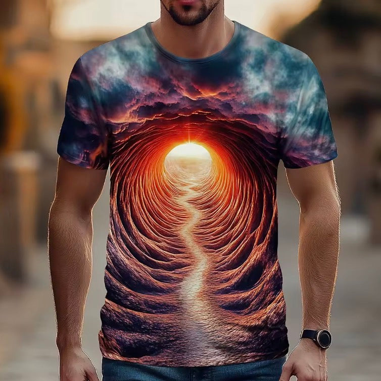 Men's Optical Illusion Ocean T Shirt Short Sleeve