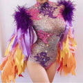 Sexy Sparkling Diamond Feather Elastic Onesie - ONE SIZE