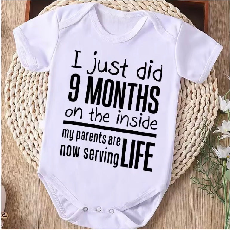 Funny "I Just Did 9 Months" Letter Print Newborn Bodysuit