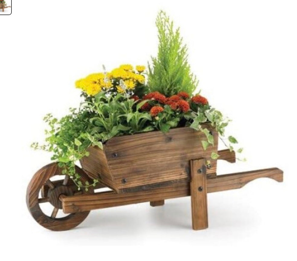 Wooden Wheel Barrow Planter for Garden Outdoor Patio Summer Cart