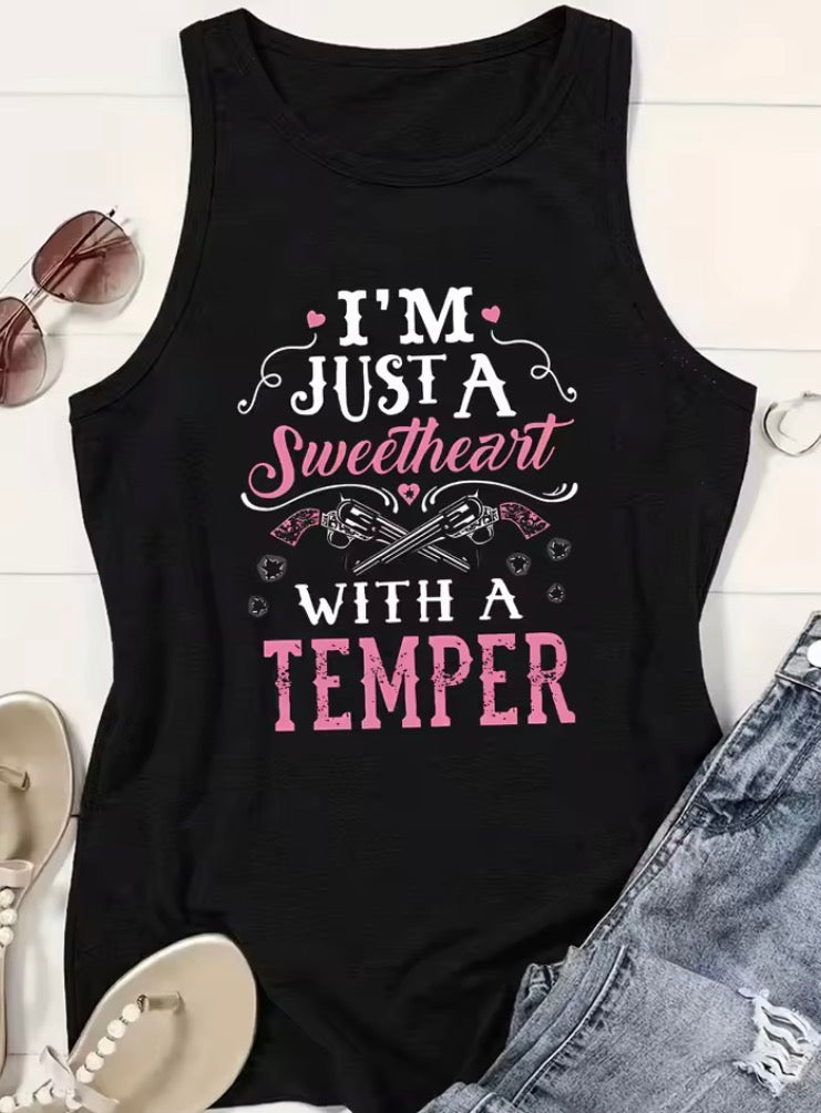 I'M JUST A Sweetheart Wiht A Temper Letter Print Women Tank Top