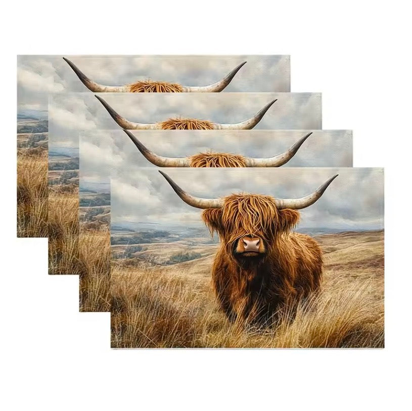 4pcs Highland Cow Placemats