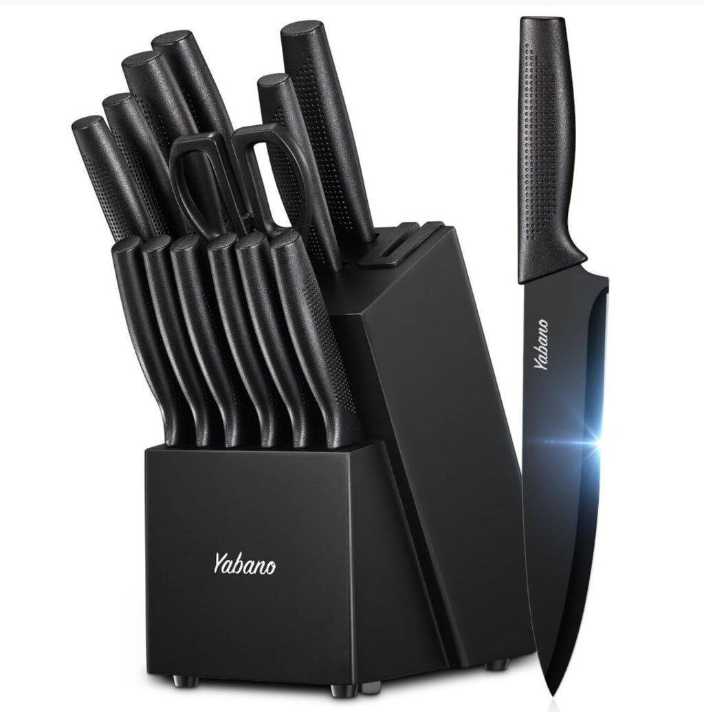 Knife Set, Yabano 14 Pieces Knife Block Set with Built-in Sharpener