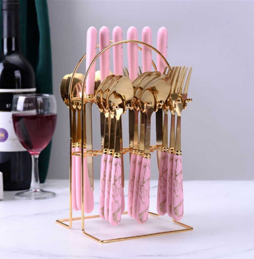 Ceramic Stainless Steel Cutlery Sets Of 24 Pieces