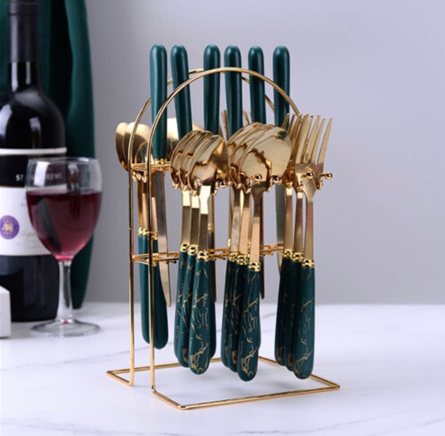 Ceramic Stainless Steel Cutlery Sets Of 24 Pieces