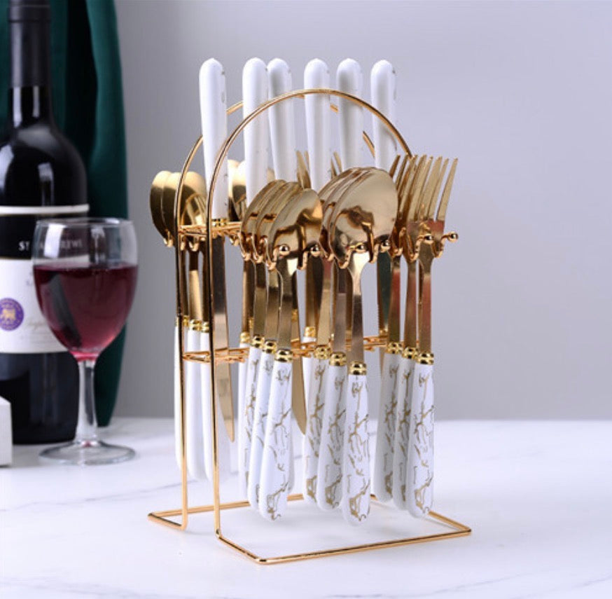 Ceramic Stainless Steel Cutlery Sets Of 24 Pieces