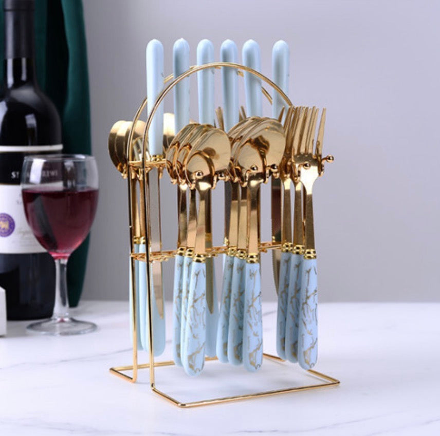 Ceramic Stainless Steel Cutlery Sets Of 24 Pieces