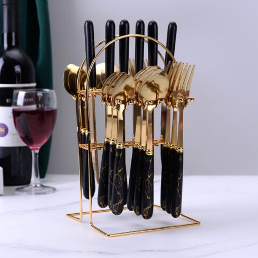 Ceramic Stainless Steel Cutlery Sets Of 24 Pieces
