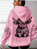 Women's Oversized Comfort Hoodie with Highland Cow Print
