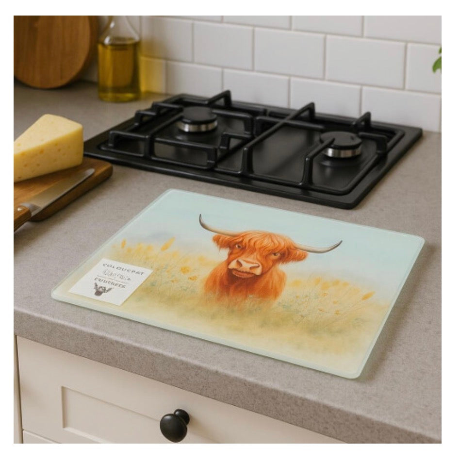 Highland Cow Themed Work Top Saver Kitchen Chopping Board