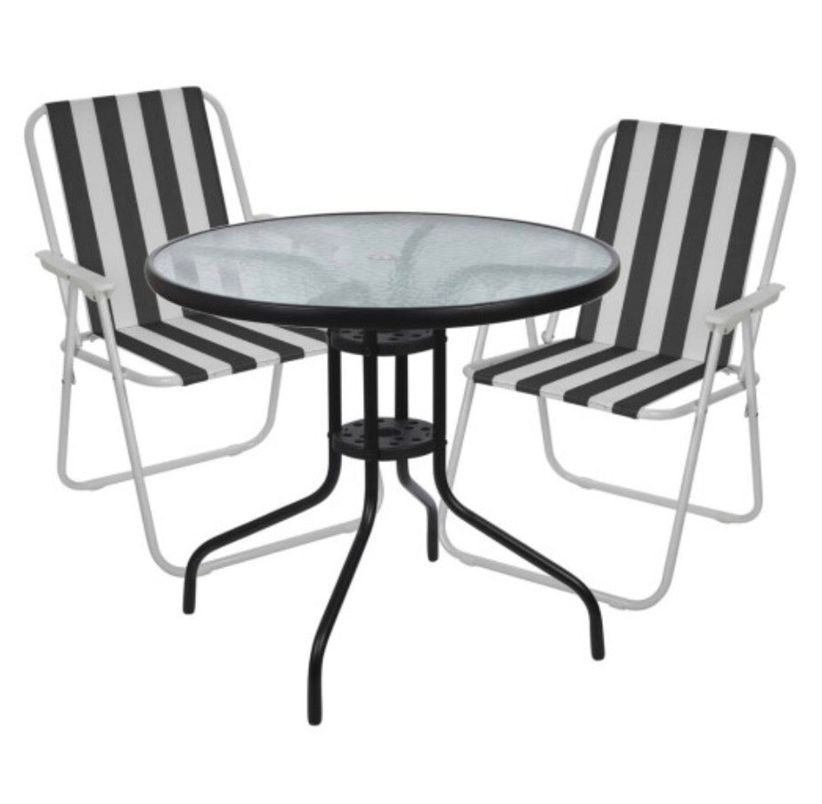 Garden Table & Folding Deck Chairs Set 2 or 4 Seater