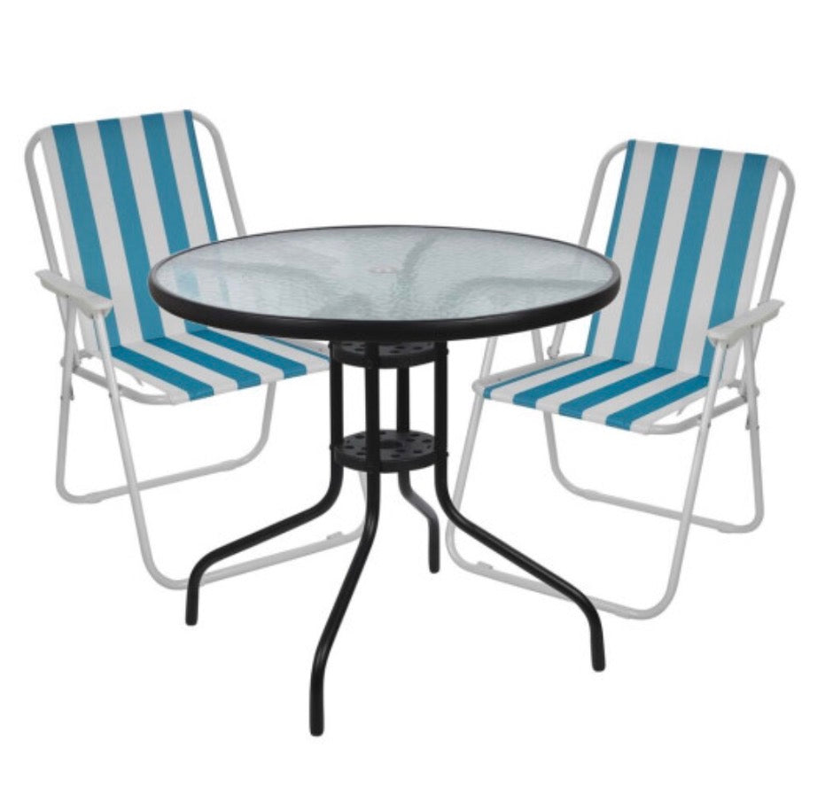 Garden Table & Folding Deck Chairs Set 2 or 4 Seater