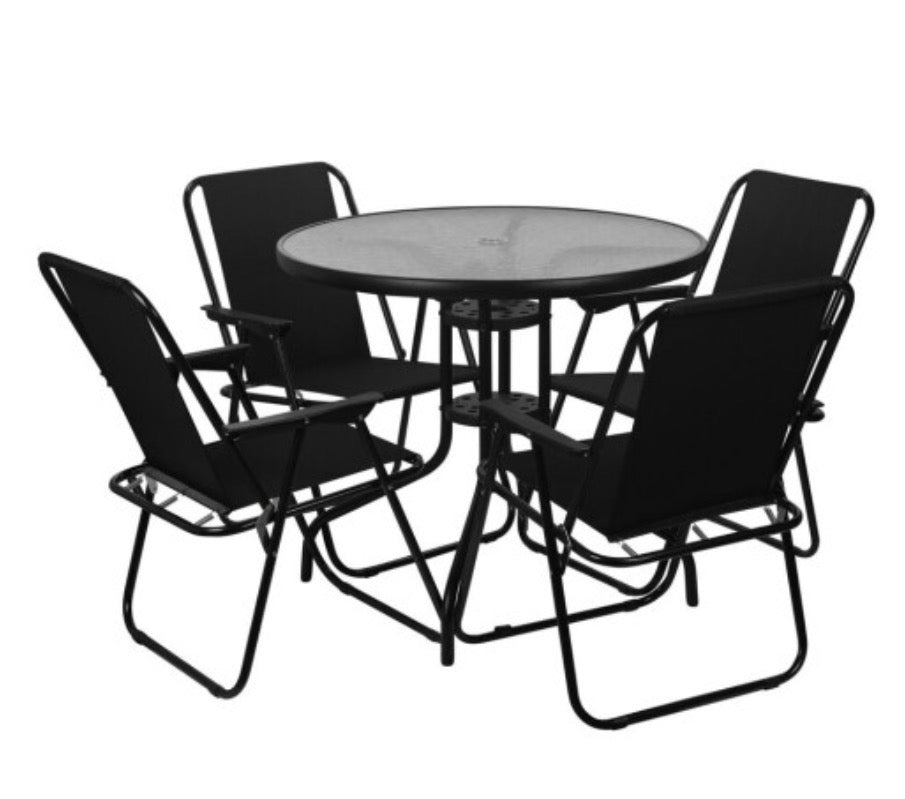 Garden Table & Folding Deck Chairs Set 2 or 4 Seater