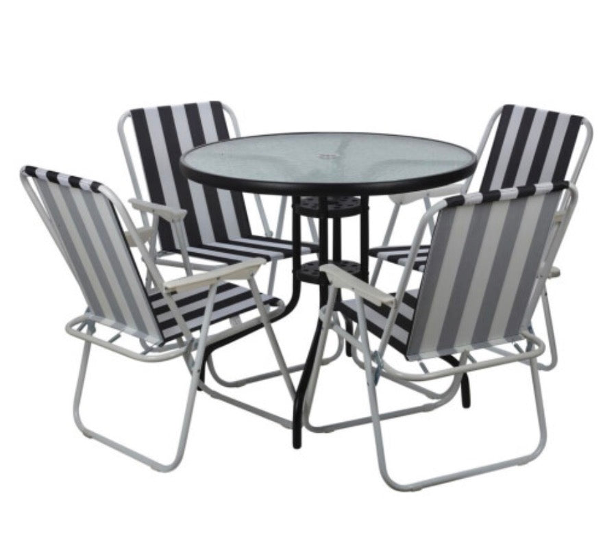 Garden Table & Folding Deck Chairs Set 2 or 4 Seater