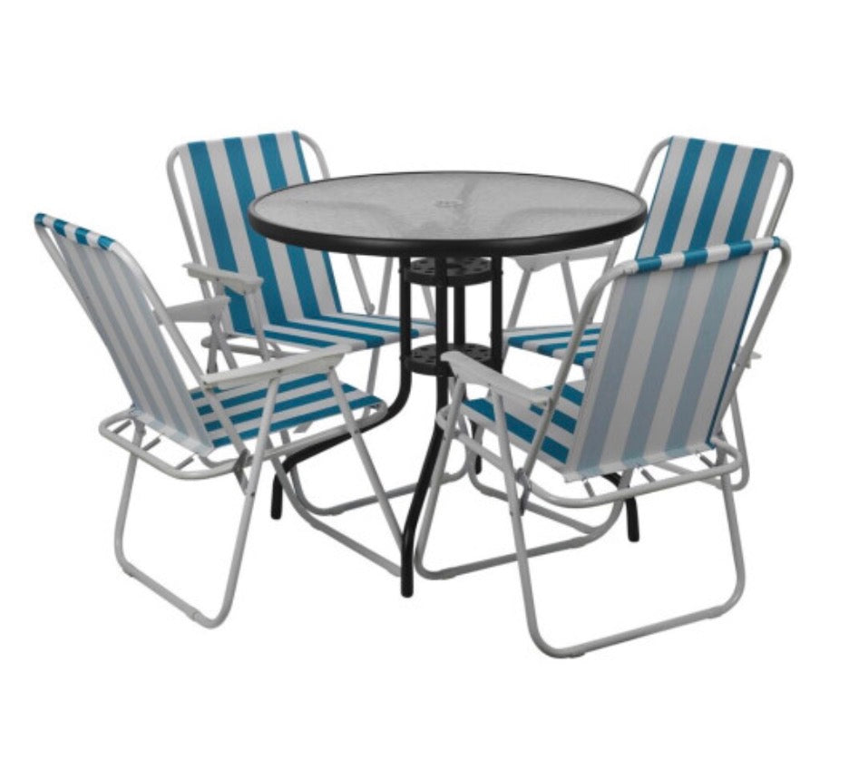 Garden Table & Folding Deck Chairs Set 2 or 4 Seater