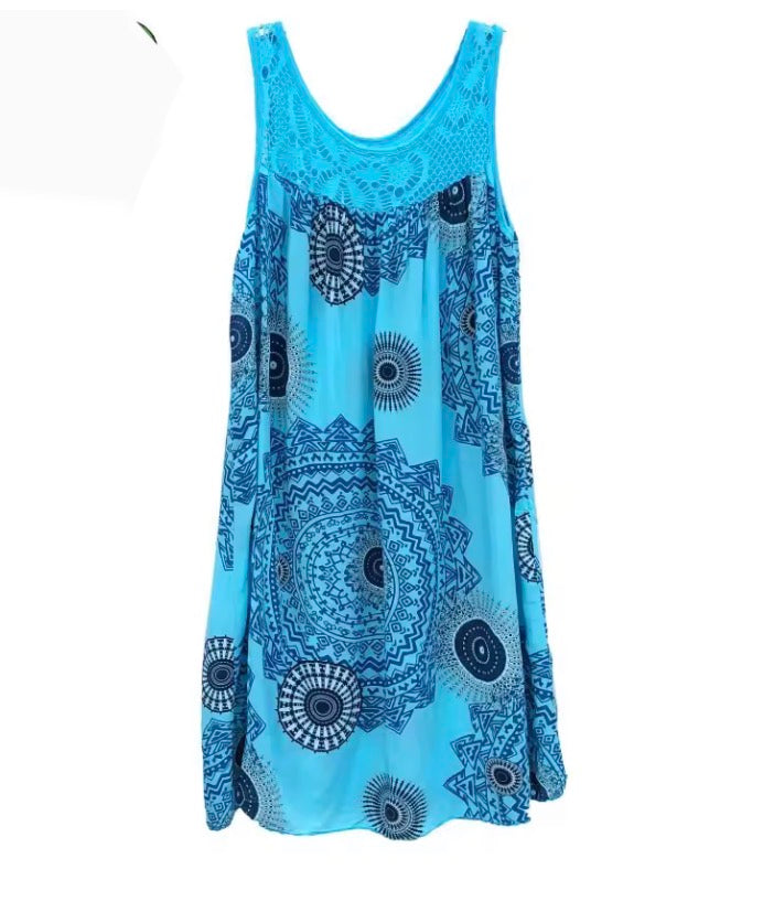 Summer Sleeveless Camisole Dress Lace Print