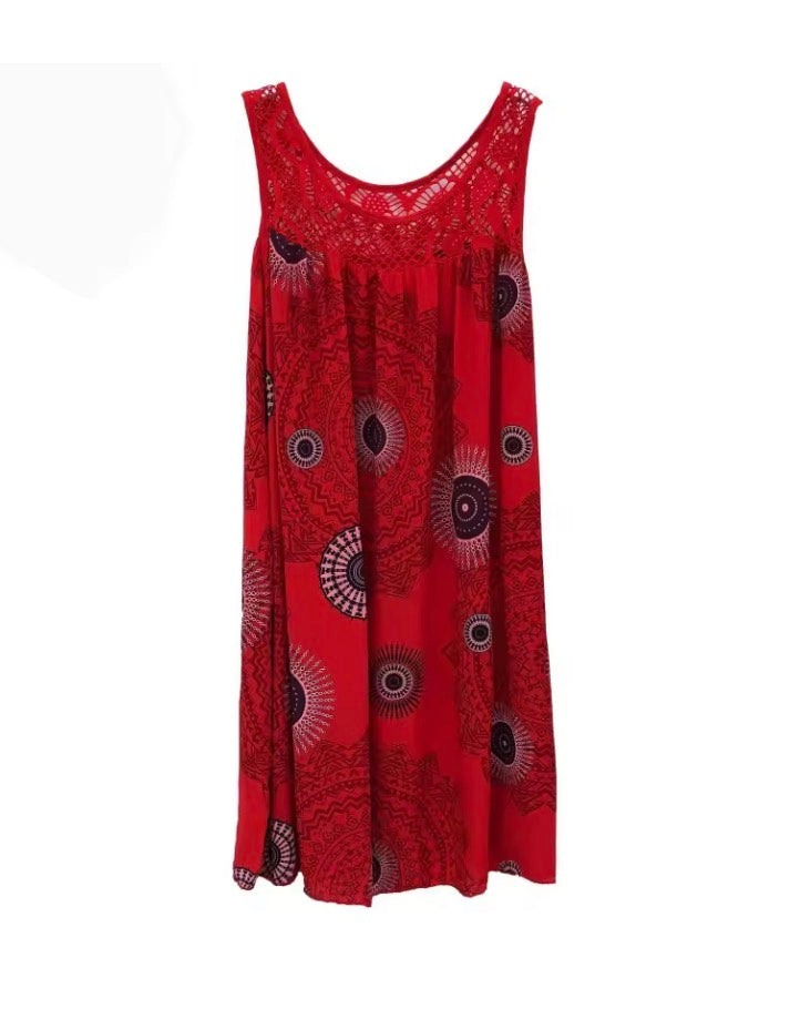 Summer Sleeveless Camisole Dress Lace Print