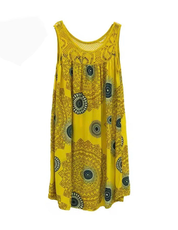 Summer Sleeveless Camisole Dress Lace Print