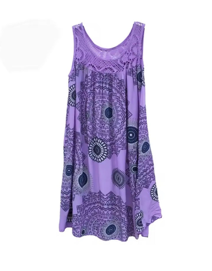 Summer Sleeveless Camisole Dress Lace Print