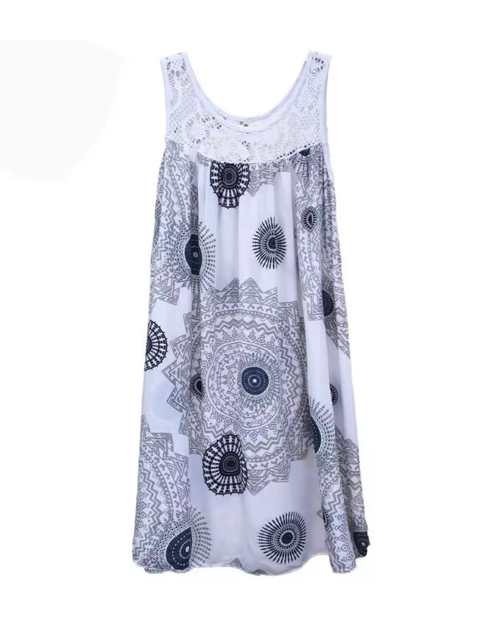 Summer Sleeveless Camisole Dress Lace Print