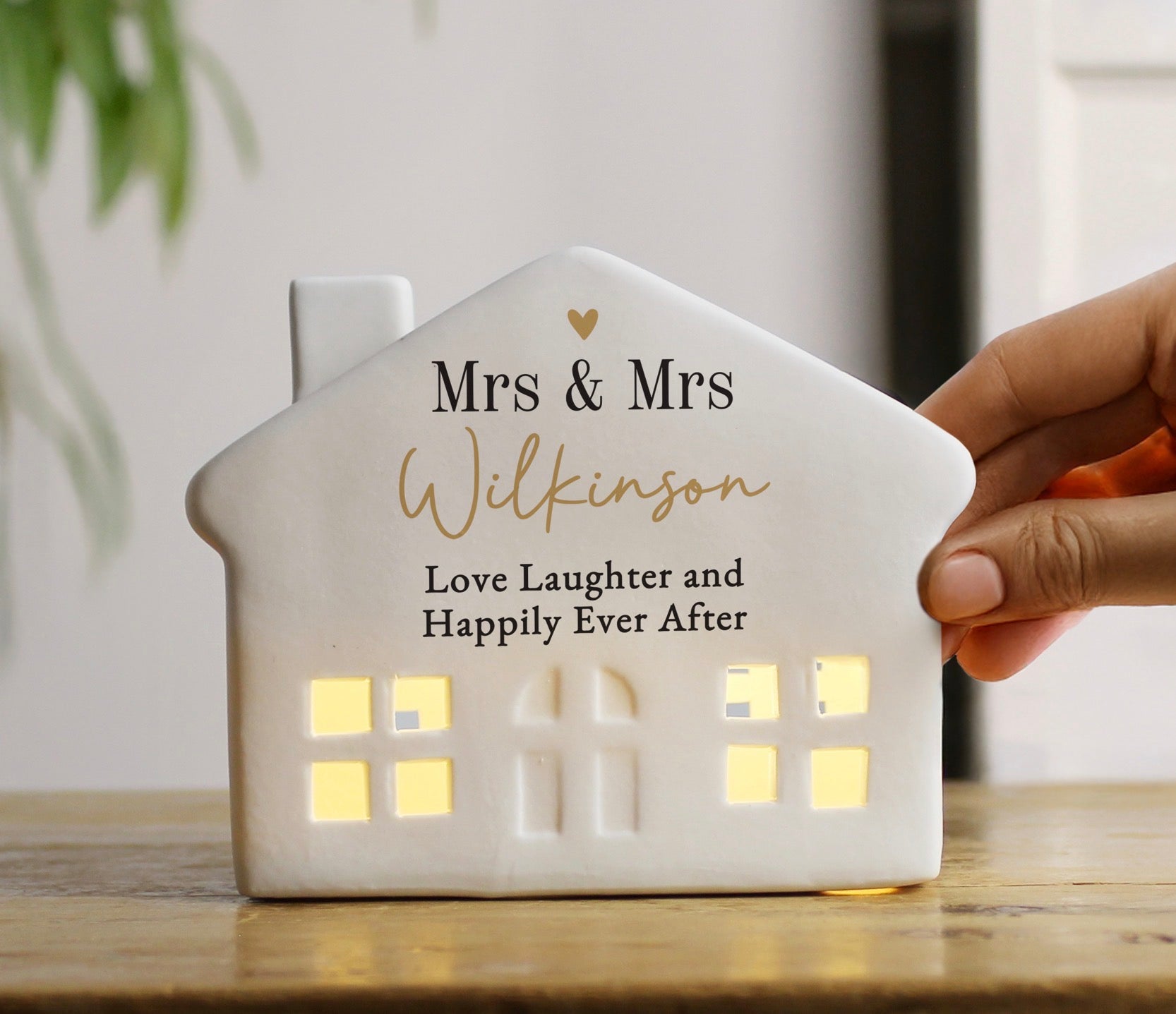 Personalised Black & Gold Free Text Ceramic LED House