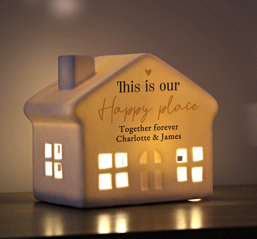 Personalised Black & Gold Free Text Ceramic LED House