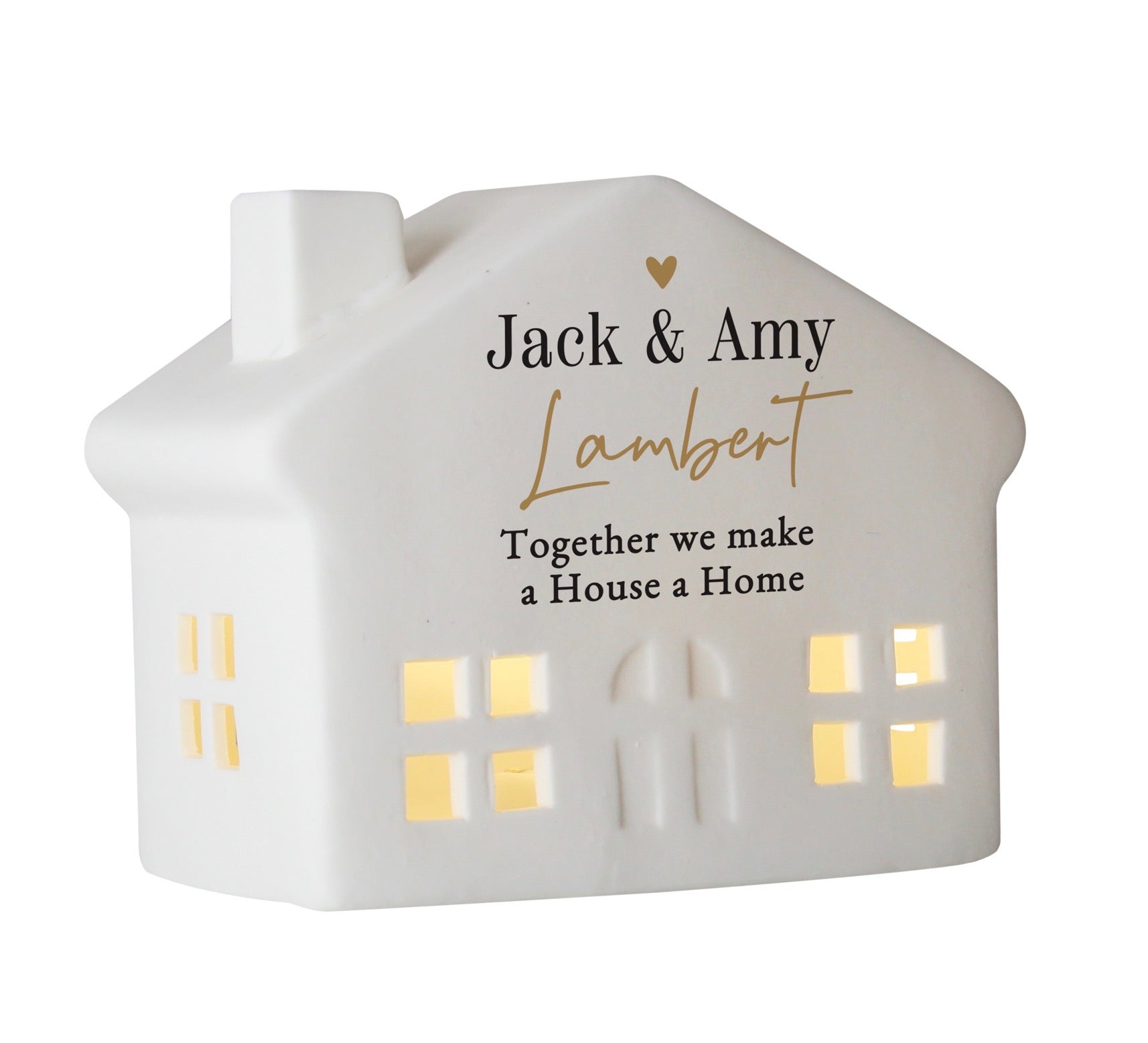 Personalised Black & Gold Free Text Ceramic LED House