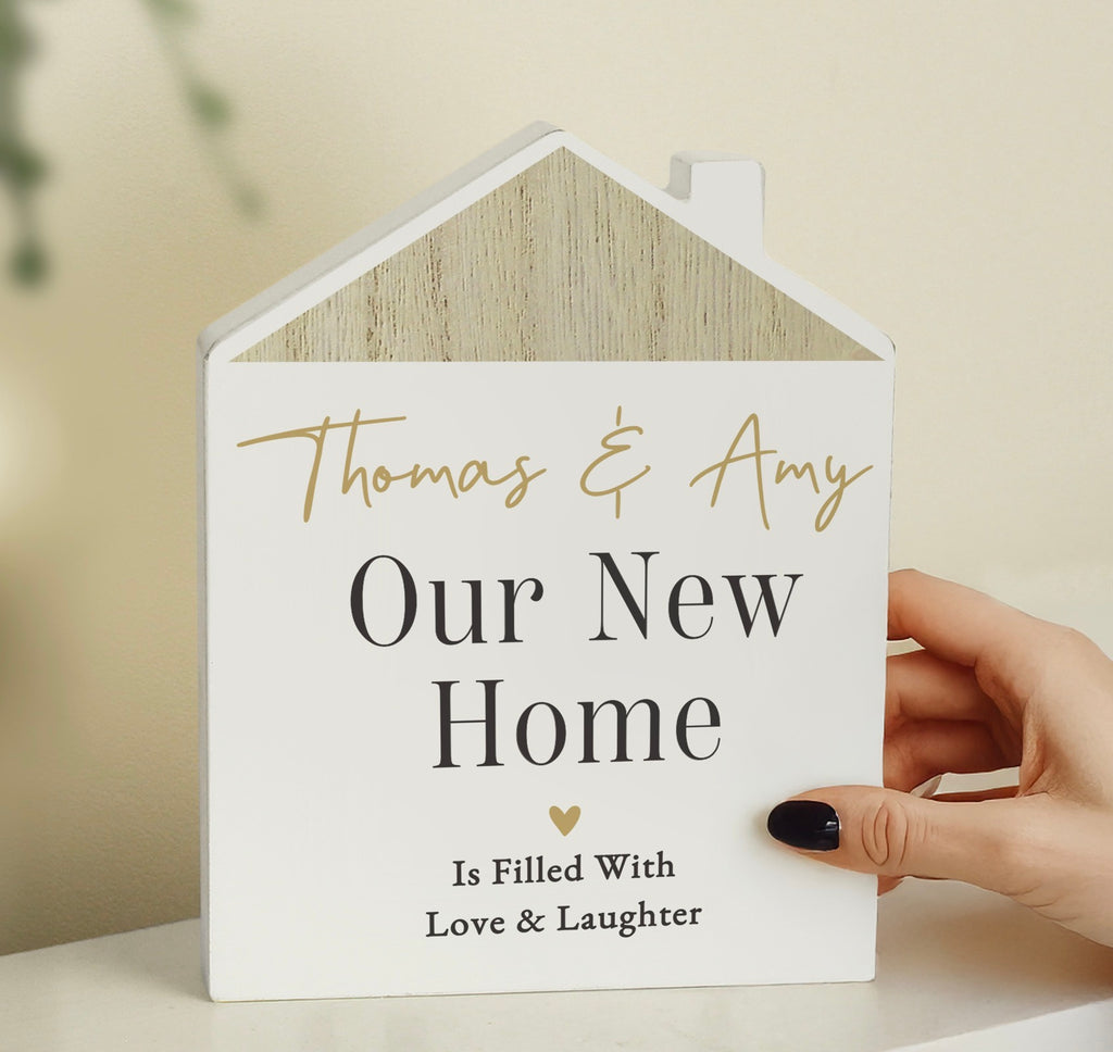 Personalised Black & Gold Free Text Wooden House Ornament
