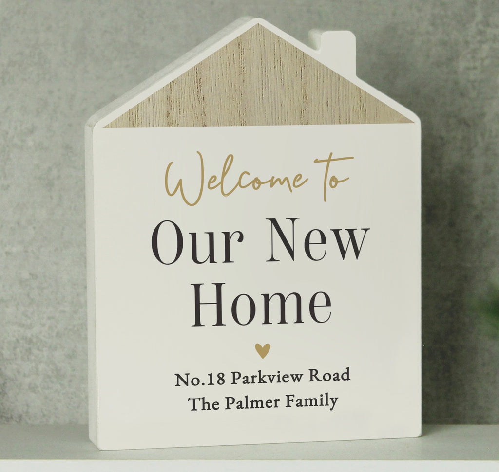 Personalised Black & Gold Free Text Wooden House Ornament