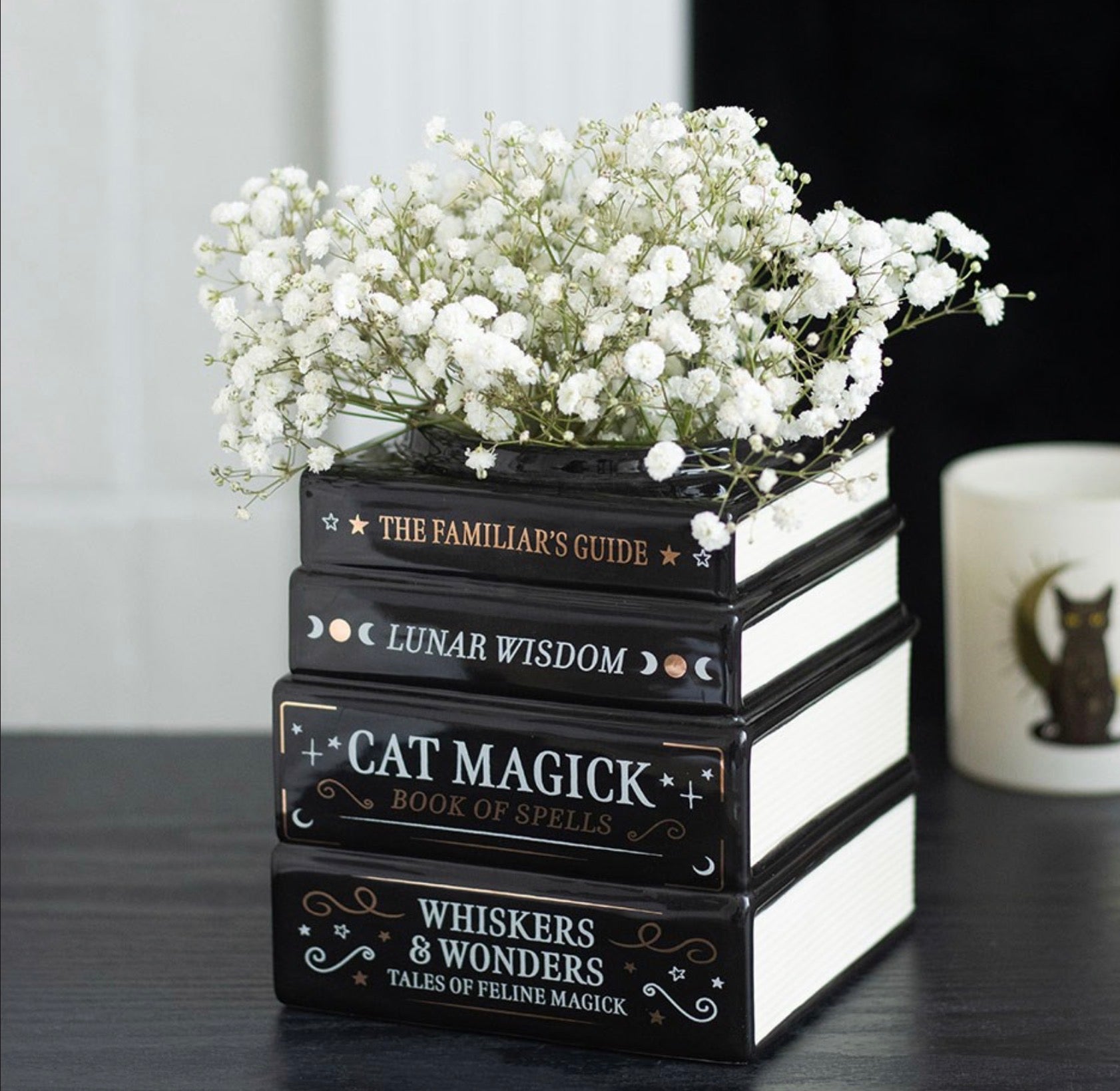 BLACK CAT MAGICK BOOK STACK VASE