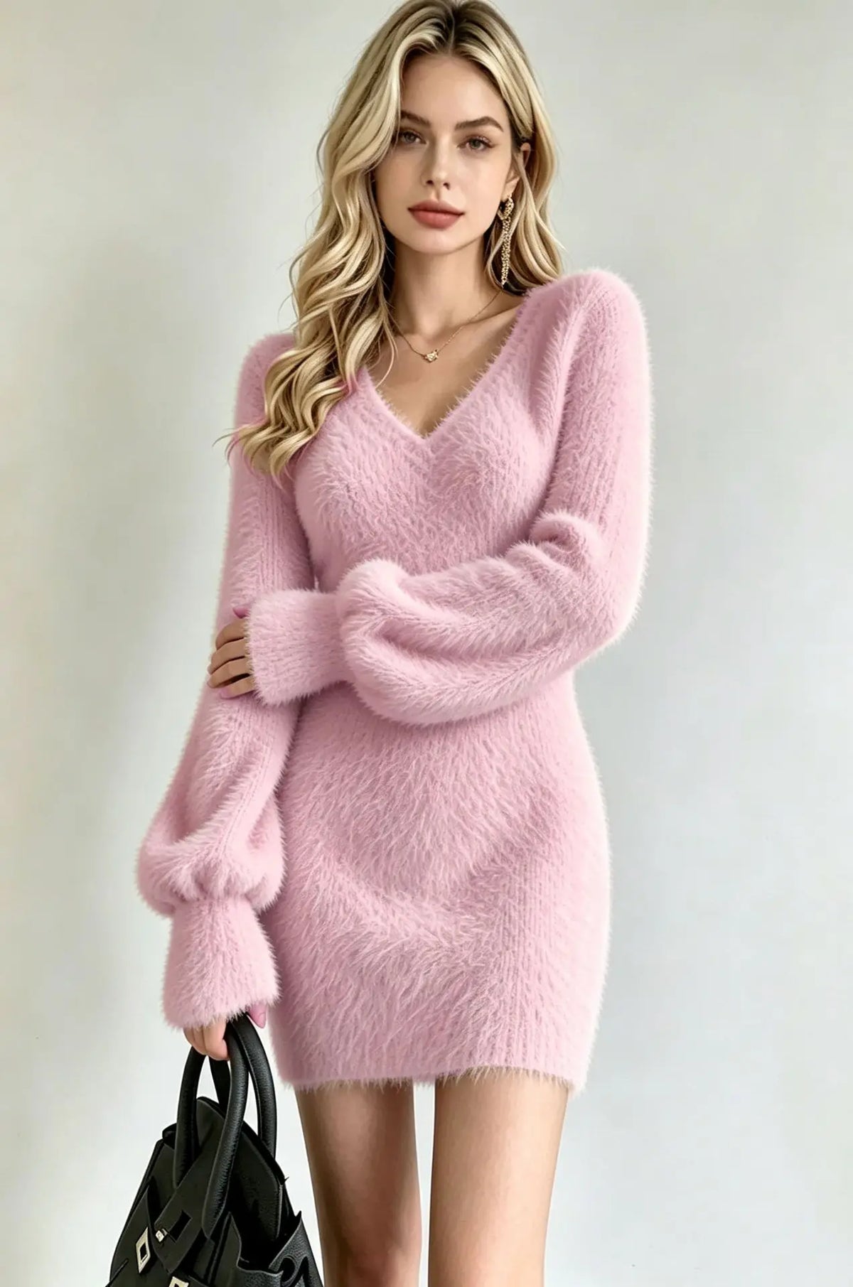 🌟Fluffy V-Neck Knitted Mini Dress 🌟