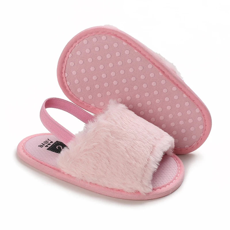 🌟 Baby Fluffy Faux Fur Slippers – Soft Sole Cosy Sandals (0–18 Months) 🌟