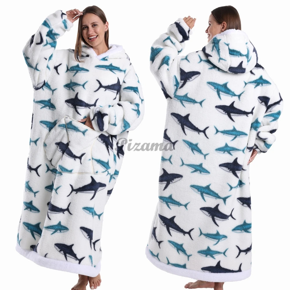 🌟 Adults' Oversized Hooded Blanket – Cosy Printed Wearable Blanket 🌟