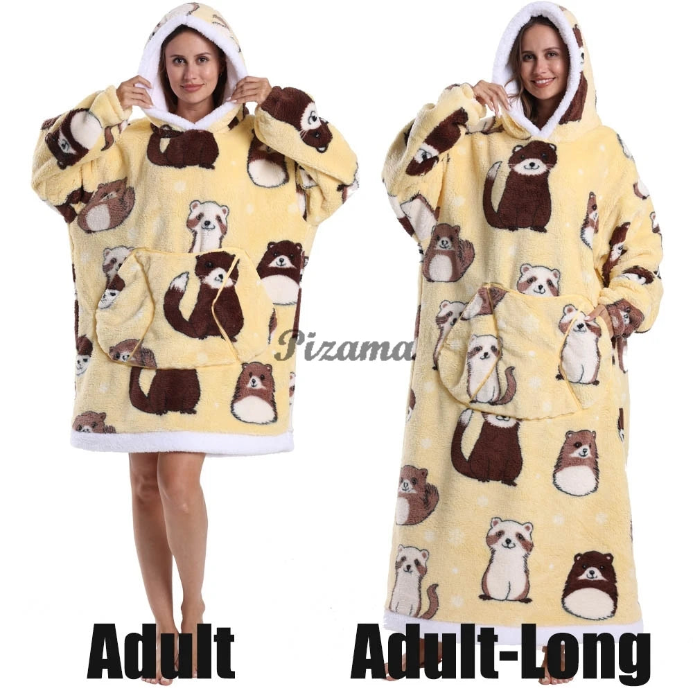 🌟 Adults' Oversized Hooded Blanket – Cosy Printed Wearable Blanket 🌟