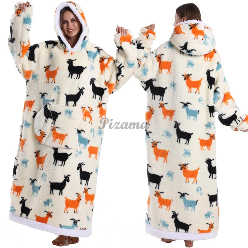🌟 Adults' Oversized Hooded Blanket – Cosy Printed Wearable Blanket 🌟
