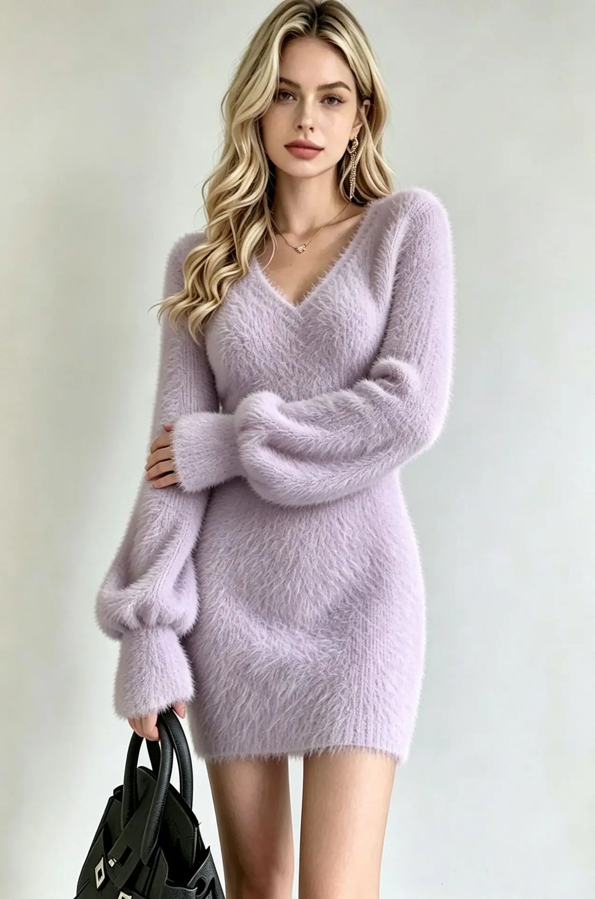 🌟Fluffy V-Neck Knitted Mini Dress 🌟