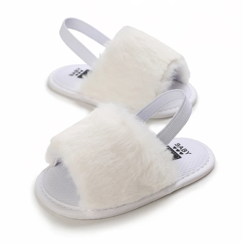 🌟 Baby Fluffy Faux Fur Slippers – Soft Sole Cosy Sandals (0–18 Months) 🌟